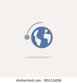 Moon rotation around de Earth. Full phase. Color icon with shadow. Weather vector illustration