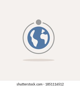 Moon rotation around de Earth. First quarter phase. Color icon with shadow. Weather vector illustration