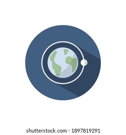 Moon rotation around the Earth. Flat icon on a circle. Weather vector illustration