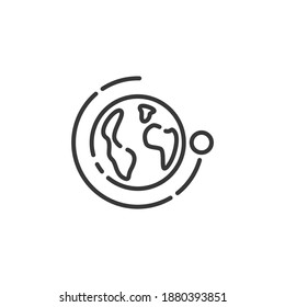 Moon rotation around the Earth thin line icon. Isolated weather vector illustration