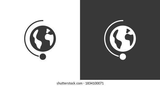 Moon rotation around the Earth. Third quarter phase. Isolated icon on black and white background. Weather vector illustration