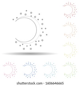 Moon round background, hand drawn in round in multi color style icon. Simple thin line, outline vector of background for text icons for ui and ux, website or mobile application
