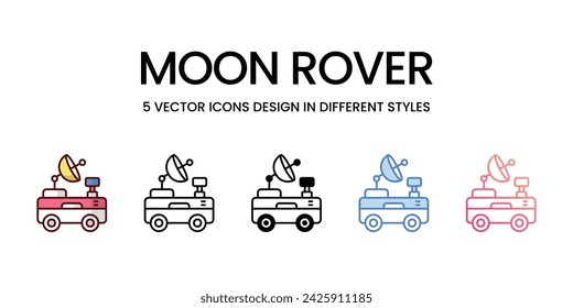 Moon Rover Icon Design in Five Style mit Editable Stroke. Line, Solid, Flat Line, Duo Tone Color und Color Gradient Line. Geeignet für Web Page, Mobile App, UI, UX und GUI Design.