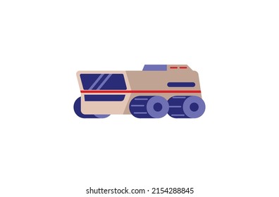 Moon Rover Transport For Space Exploration And Planetary Expedition, Flat Cartoon Vector Illustration Isolated On White Background. Vehicle For Astronomy Researches.