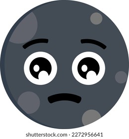 Moon with sad expression. Clip art of sadness moon illustration. Cartoon character of full moon icon with face expression for design graphic or children