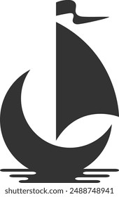 Moon SailBoat Silhouette Template Image