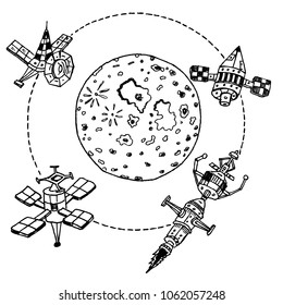 moon and satelite, sketch