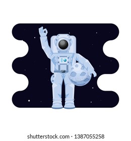 moon satellite with astronaut space scene