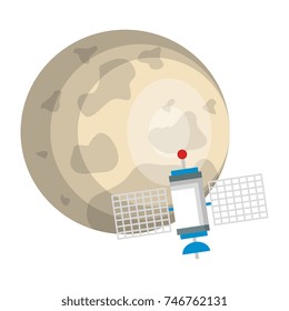 moon with satellite flying