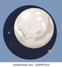 Moon, satellite or planet, space picture with stars and glitter. Vector illustration on a white background.