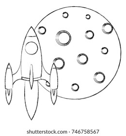 moon satellite with rocket flying