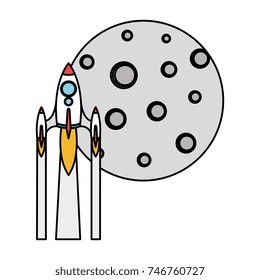 moon satellite with rocket flying