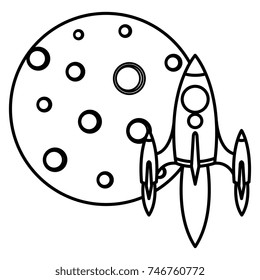 moon satellite with rocket flying
