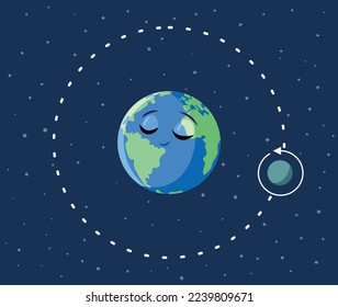 Moon Satellite Rotation around Planet Earth Vector Cartoon illustration. The formation of day and night and in educational graphic explanation
