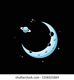 moon and saturn in space vector illustration design