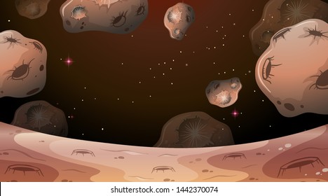 Moon scene with asteroids illustration