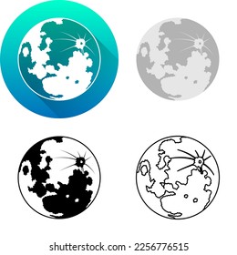 Moon Science Icon, Set of Flat Long Shadow, Color, Black-White Silhouette, Line Art Logo Icon Symbol Isolated on White Background for Science Medical