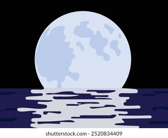 Moon sea glowing reflection illustration