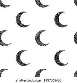 Moon seamless pattern. Black and white digital paper. Vector illustration. 
