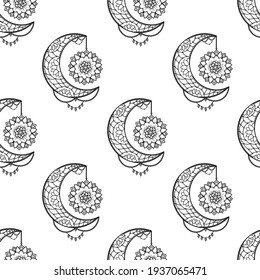 Moon seamless pattern. Black and white digital paper. Vector illustration. 
