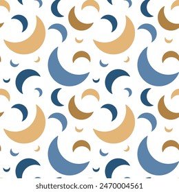 Moon Seamless Pattern. Blue and gold Moon and Dots Seamless Pattern. Good for fabric, textile, pajama, linen, wallpaper, background