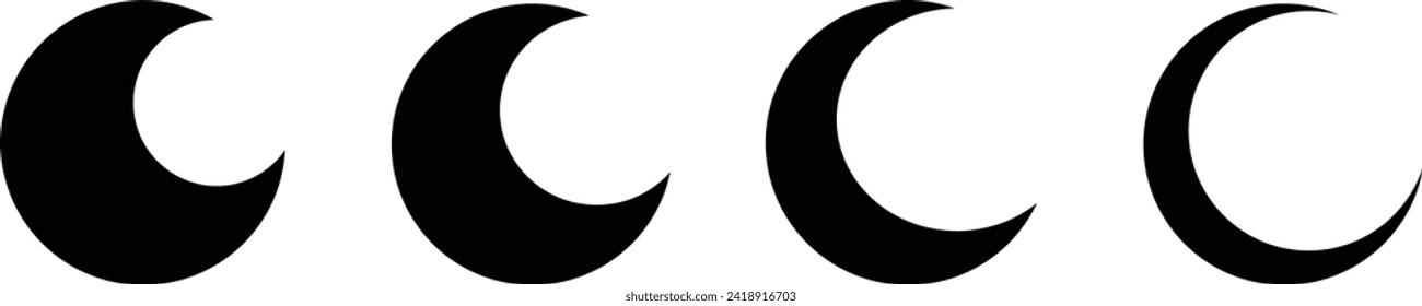 Moon set and Crescent Icon Vector Design isolated on transparent Background. Celestial vector element, nighttime flat icon, Graphic elements for astrology, esoteric, tarot, mystic and magic prints.