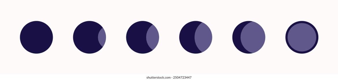 Moon set icons. Stages of a lunar eclipse. Flat style. Vector icons.