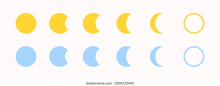 Moon set icons. Stages of a lunar eclipse. Flat style. Vector icons.