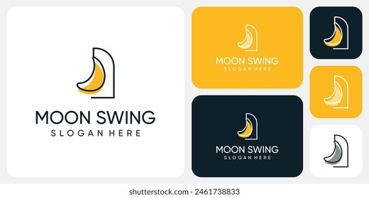 Moon shape aesthetic swing line vector logo design with modern, simple, clean and abstract style.