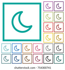 Moon shape flat color icons with quadrant frames on white background