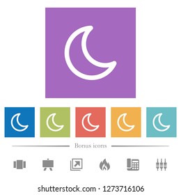 Moon shape flat white icons in square backgrounds. 6 bonus icons included.
