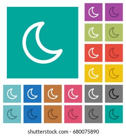 Moon shape multi colored flat icons on plain square backgrounds. Included white and darker icon variations for hover or active effects.