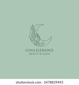 Moon Shaped Botanical Leafs Beauty and Elegance Luna Logo Design