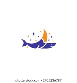 Moon shark creative logo design.