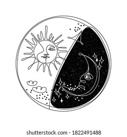 Moon and Shine Line Art Vector