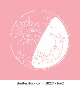 Moon and Shine Line Art Vector