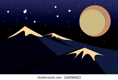 the moon shines on mountain expanses