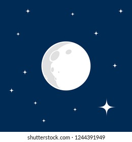 Moon shining on dark sky with many stars and planet Jupiter