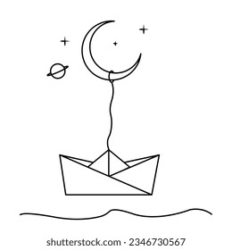 Moon Ship Line Art Vector