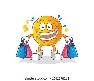 moon shoping mascot. cartoon vector
