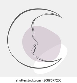Icono vectorial aislado de la línea de contorno de la cara lateral de la luna