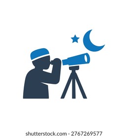 Moon Sighting Crescent Observation Icon Isolated On White Background