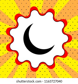 Moon sign. Black icon in the bubble on a yellow background with pop art. Vector.