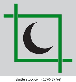 Moon sign illustration. Black icon inside green crop tool at light gray background