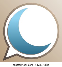 Moon sign illustration. Bright cerulean icon in white speech balloon at pale taupe background. Illustration.