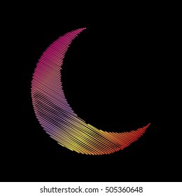 Moon sign illustration. Coloful chalk effect on black backgound.