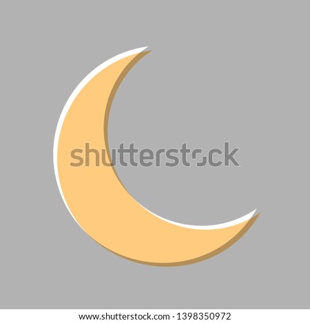 Moon sign illustration. Emboss effect with light orange icon on gray background.
