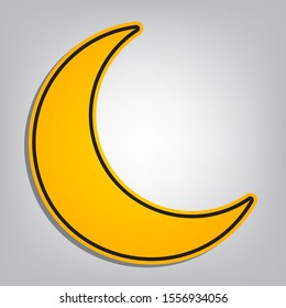 Moon sign illustration. Flat orange icon with overlapping linear black icon with gray shadow at whitish background. Illustration.