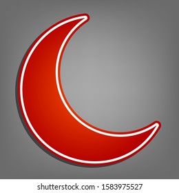 Moon sign illustration. Flat red icon with linear white icon with gray shadow at grayish background. Illustration.
