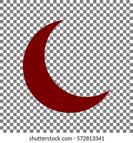 Moon sign illustration. Maroon icon on transparent background.